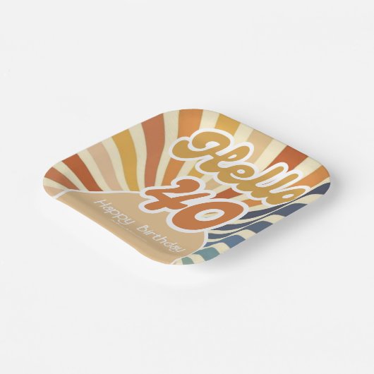 Hallo Kleurrijke Retro Sun Groovy Wave Papieren Bordje (Gebogen)