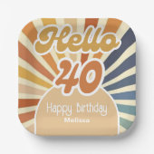 Hallo Kleurrijke Retro Sun Groovy Wave Papieren Bordje (Voorkant)
