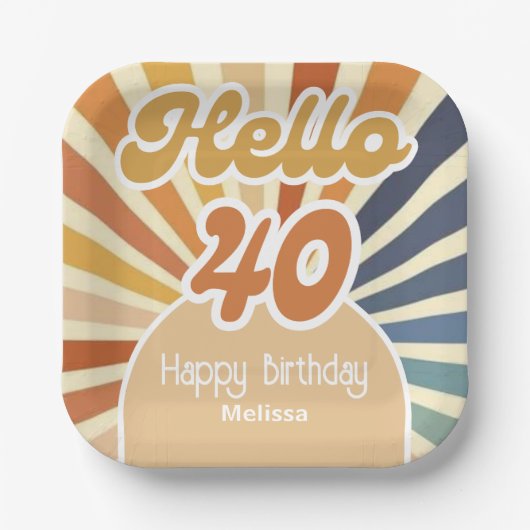 Hallo Kleurrijke Retro Sun Groovy Wave Papieren Bordje (Voorkant)