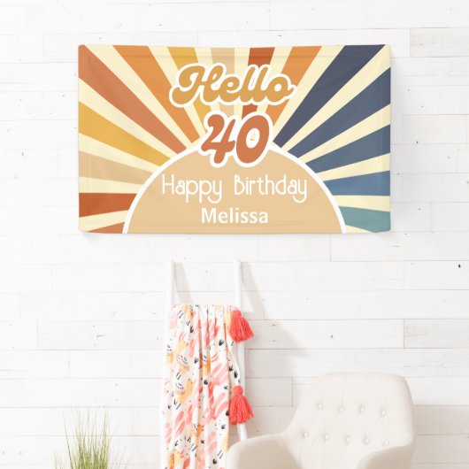 Hallo Kleurrijke Retro Sun Groovy Wave Spandoek (Insitu)