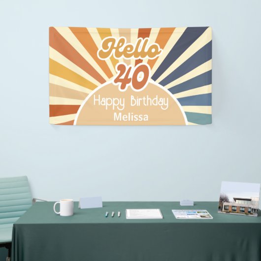 Hallo Kleurrijke Retro Sun Groovy Wave Spandoek (Beurs)