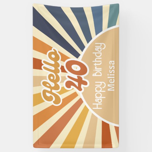 Hallo Kleurrijke Retro Sun Groovy Wave Spandoek (Verticaal)