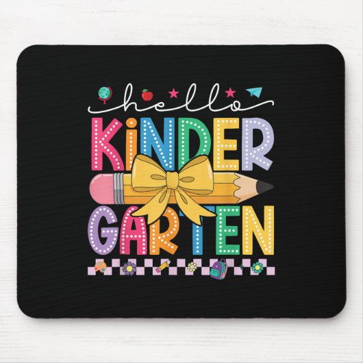 Hallo Kleuterschool Coquette Strik Potlood Kinder  Muismat (Voorkant)