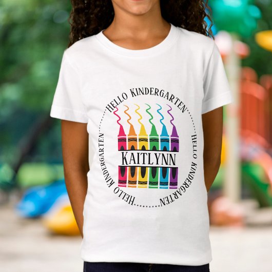 Hallo Kleuterschool Crayon Naam Ontwerp Aangepast T-shirt