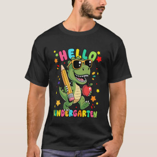 Hallo kleuterschool dinosaurus eerste dag terug na t-shirt