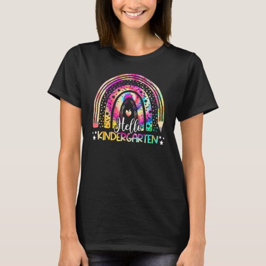 Hallo Kleuterschool Docent Tie Dye Rainbow 1e dag T-shirt (Voorkant)