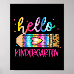 Hallo kleuterschool luipaard tie-dye potlood schat poster