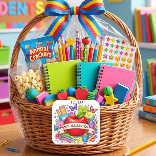 Hallo Kleuterschool Retro Appel Vierkante Sticker