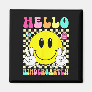 Hallo kleuterschool retro glimlach gezicht terug n magneet