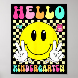 Hallo kleuterschool retro glimlach gezicht terug n poster
