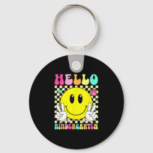 Hallo kleuterschool retro glimlach gezicht terug n sleutelhanger