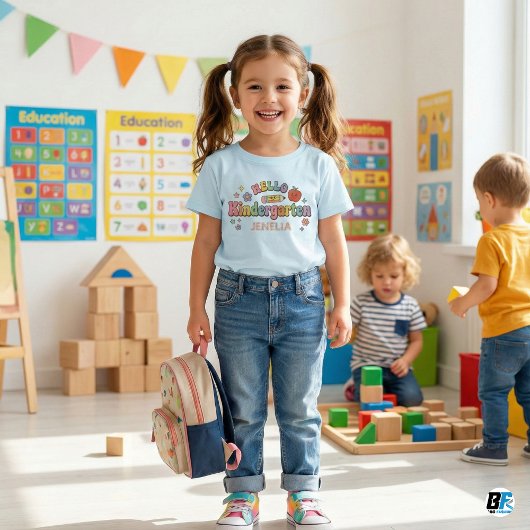 Hallo Kleuterschool Retro Groovy Aangepaste Naam K