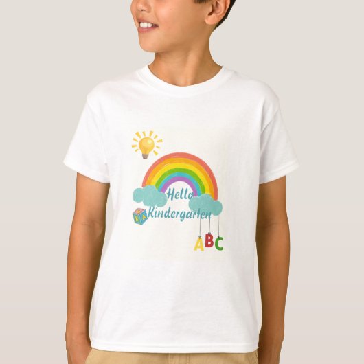 Hallo Kleuterschool Schattigee Regenboog Terug naa T-shirt (Voorkant)