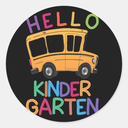 hallo kleuterschool shirt print sjabloon schoolbus ronde sticker (Voorkant)
