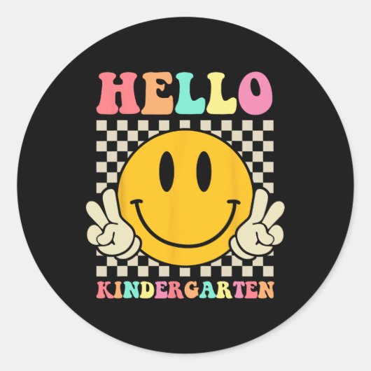 Hallo Kleuterschool Terug naar School Groovy Teach Ronde Sticker (Voorkant)