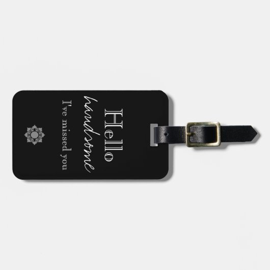 hallo knappe - zwart-wit blauw monogram bagagelabel (Voorkant horizontaal)