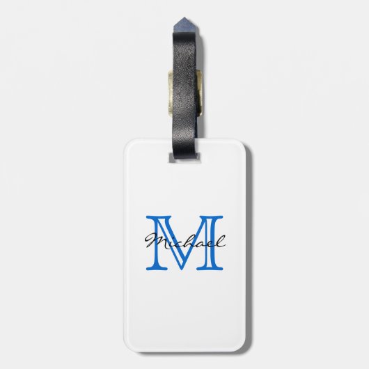 hallo knappe - zwart-wit blauw monogram bagagelabel (Achterkant verticaal)