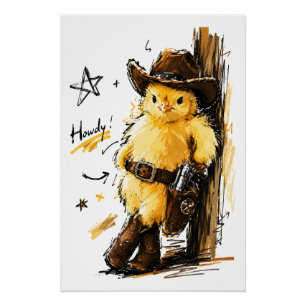 Hallo Knuffel Cowboy Baby Kuiken Westerse Kunst Perfect Poster
