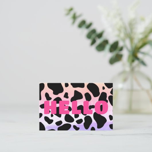 Hallo Koe Print Zwart Heet Roze Abstract Visitekaartje (Staand voorkant)