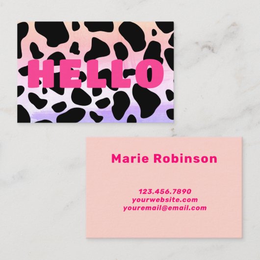 Hallo Koe Print Zwart Heet Roze Abstract Visitekaartje (Voorkant / Achterkant)