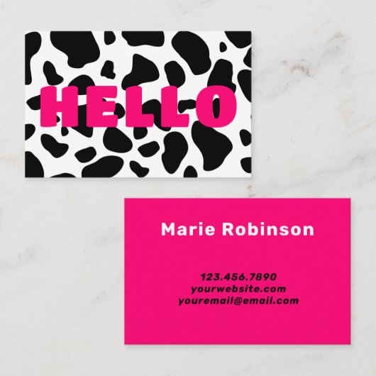 HALLO Koe Print Zwart Wit Heet Roze Visitekaartje (Voorkant / Achterkant)