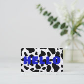 HALLO Koe Print Zwart Wit koningsblauw Visitekaartje (Staand voorkant)