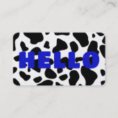 HALLO Koe Print Zwart Wit koningsblauw Visitekaartje (Voorkant)