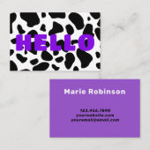 HALLO Koe Print Zwart Wit Paarse Visitekaartje (Voorkant / Achterkant)