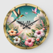 Hallo Kolibries Tropische bloemen Grote Klok (Voorkant)