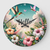 Hallo Kolibries tussen tropische bloemen Grote Klok (Voorkant)