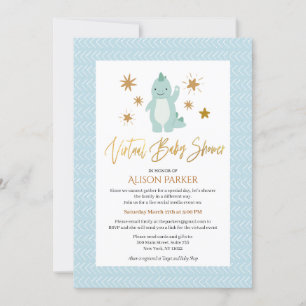 hallo Kute Blue Dinosaur Virtual Baby shower Kaart