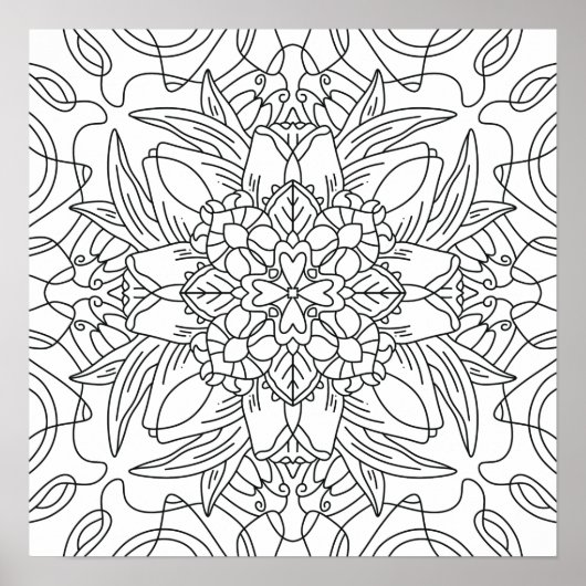 Hallo Lente: Abstracte Kleurplaat met Bloemen Poster (Voorkant)