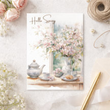Hallo Lente Aquarel Roze Bloemen Boeket