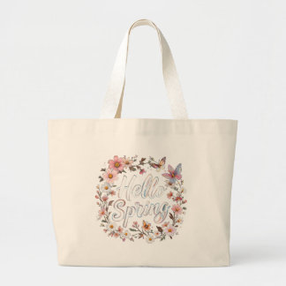 Hallo Lente Bloem Vlinder Krans met Bloemen Grote Tote Bag