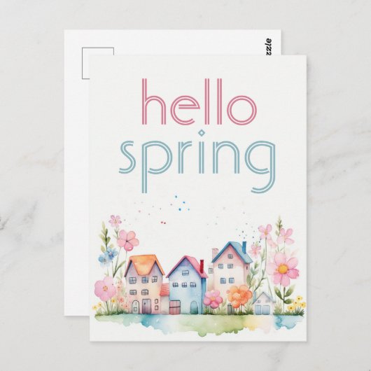 Hallo Lente Bloemen Waterverf Huis Promotie Briefkaart (Voorkant / Achterkant)