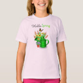 Hallo lente bloementuin meisjes roze t-shirt (Voorkant)