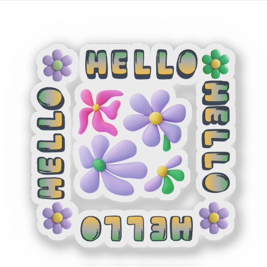 Hallo Lente Bloemige Gedecoreerde Sticker (Voorkant)
