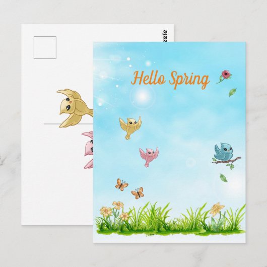 hallo Lente en blauwe hemel Briefkaart (Voorkant / Achterkant)