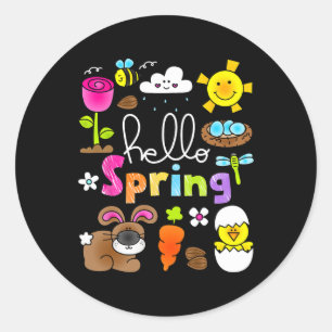 Hallo lente en paashaas konijn Kinder meisjes he Ronde Sticker