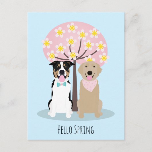 hallo lente-honden door Cherry Blossom Tree Briefkaart (Voorkant)