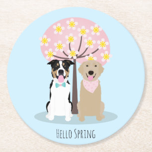 hallo lente-honden door Cherry Blossom Tree Ronde Kartonnen Onderzetter