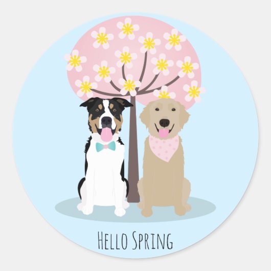 hallo lente-honden door Cherry Blossom Tree Ronde Sticker (Voorkant)