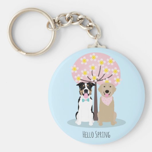 hallo lente-honden door Cherry Blossom Tree Sleutelhanger (Voorkant)