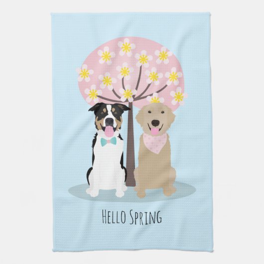 hallo lente-honden door Cherry Blossom Tree Theedoek (Verticaal)
