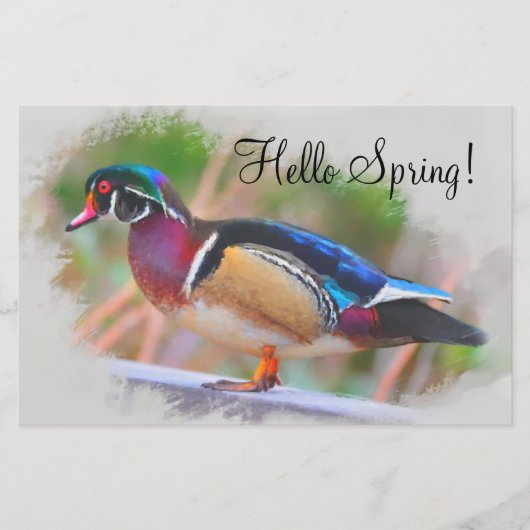 hallo Lente met Wood Duck Briefpapier (Voorkant)
