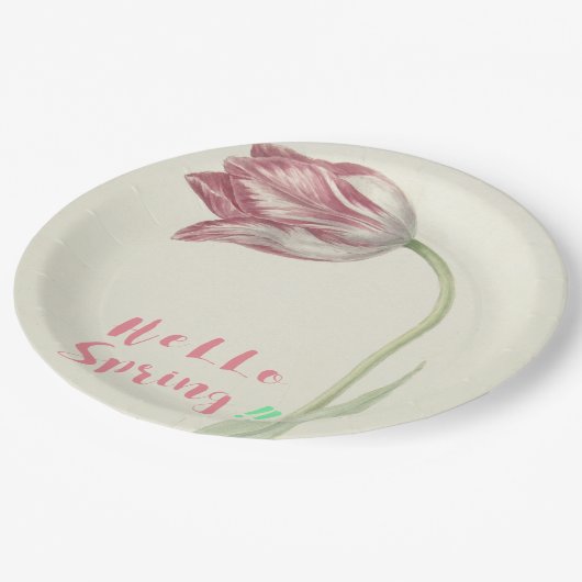 Hallo lente!  Nederlandse Kunst Roze & Witte Tulp Papieren Bordje (Gekanteld)