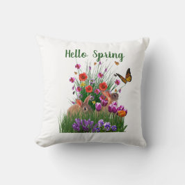 Hallo Lente Paashaas en Bloementuin  Kussen