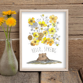 Hallo, lente seizoensdruk poster