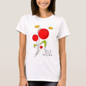 Hallo Lente Tekst met Rode Hart Bloemen T-shirt (Voorkant)