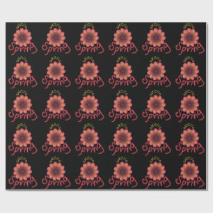 Hallo Lente - Textuur Roze & Oranje Bloem Kunst Cadeaupapier